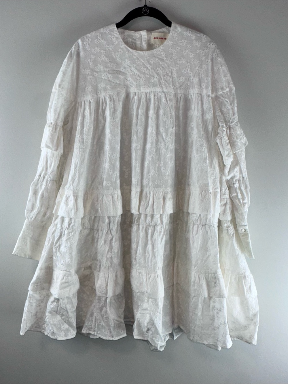&Daughter Freda Tiered Trapeze White Eyelet Long Sleeve Dress Size 6